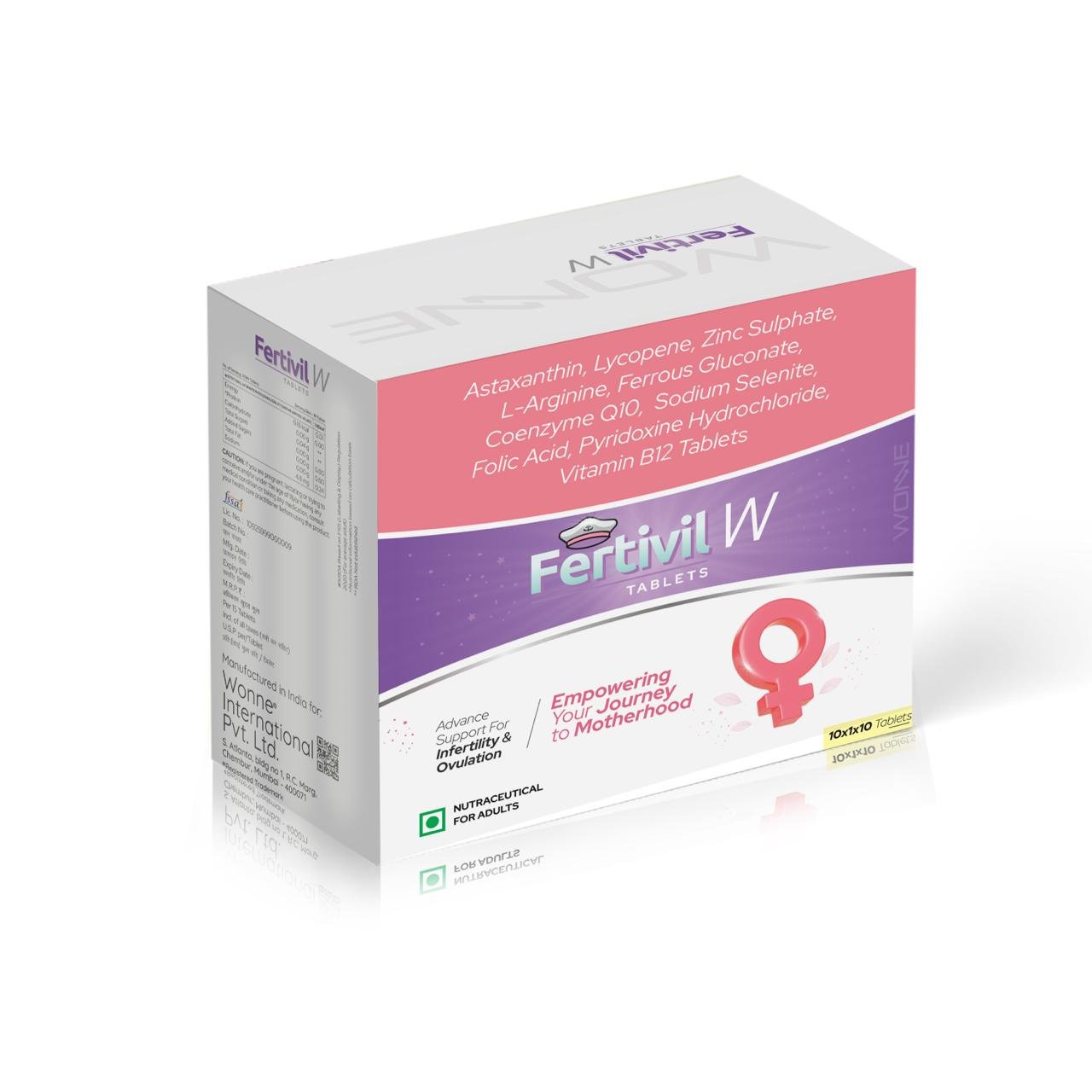 Fertivil W Tablets – Astaxanthin, Lycopene, Zinc, L-Arginine, Ferrous Gluconate, CoQ10, Selenium, Folic Acid, Vitamin B6 & B12 image 3